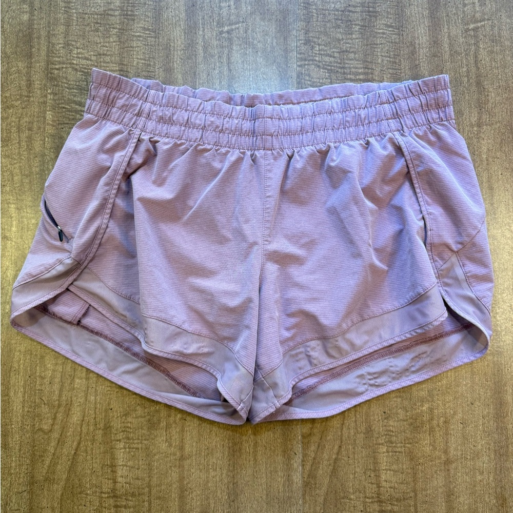 Athleta Women’s Mesh Racer Run Shorts Sz M Dusty Mauve Lined Zip Pocket